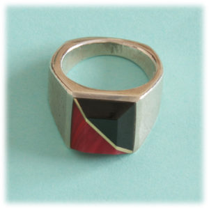 Duane Maktima Sterling Black Jade and Rosarita Ring
