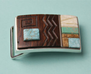 Don Supplee Sterling Buckle with Wood, Ivory and Turquoise