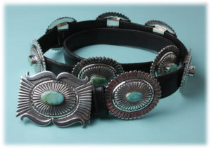 Thomas Jim Silver Sunburst Concho Belt with Kingman Turquoise