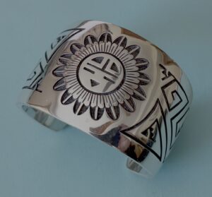 Ramon Dalangyawma Hopi Overlay Sunface Bracelet