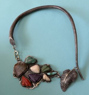 Jolene Eustace, Sterling Silver Necklace, with Carved Stones and 14K Gold Accents